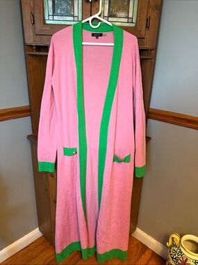 ILLord Pink & Green  Maxi Duster Cardigan Sweater - Size L